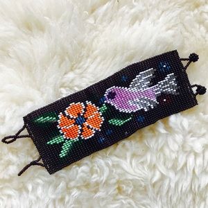 Guatemalan seed bead boho band bird bracelet